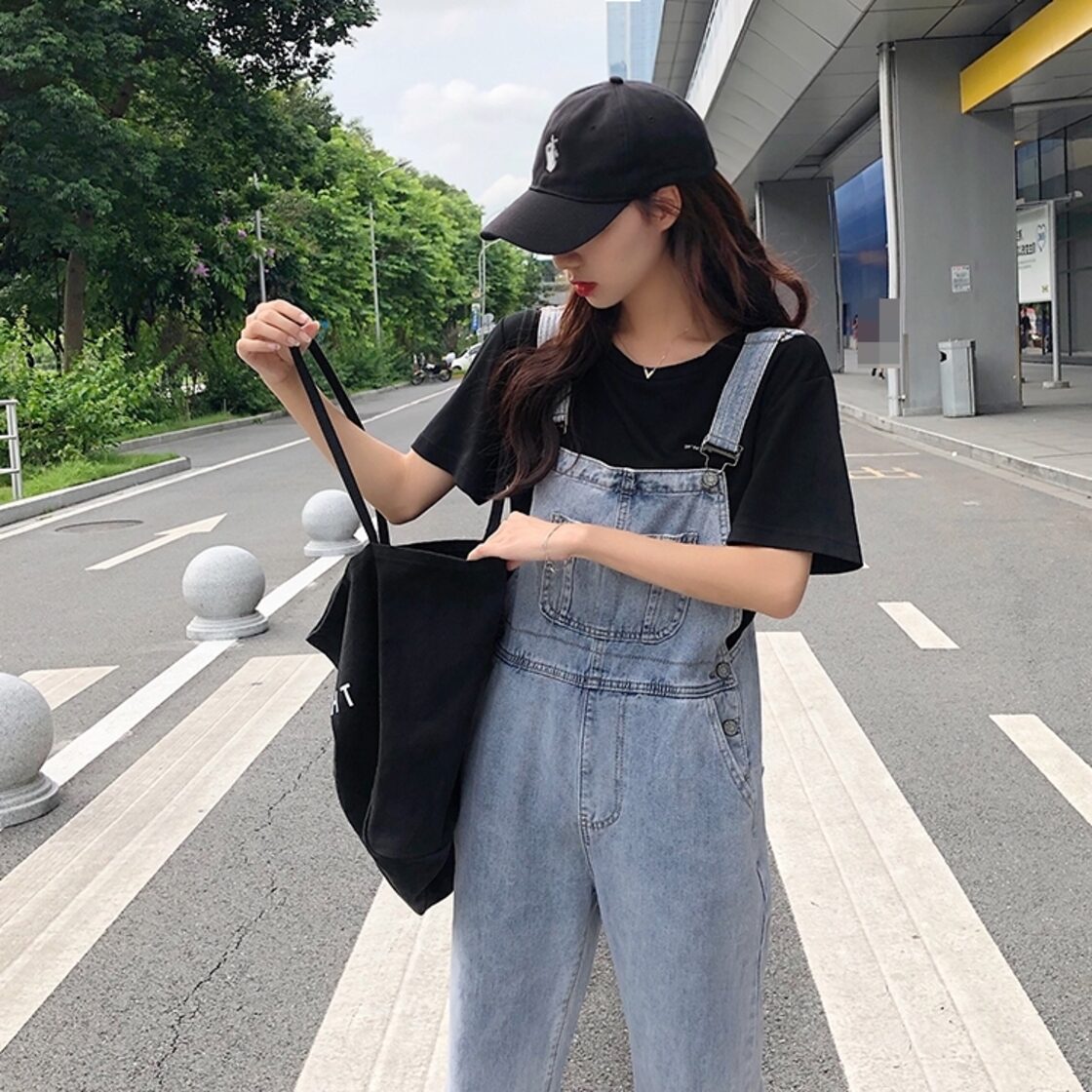 サロペット デニム オーバーオール ワイドレッグ ストレート ジーンズ 