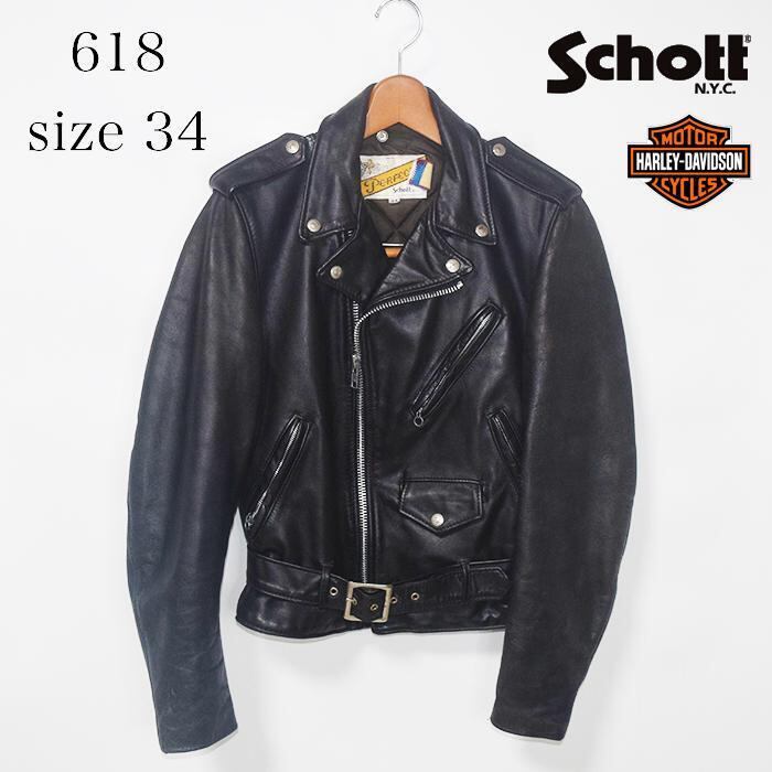 schott 618 ダブルレザージャケット ライダース ハーレープリント素材