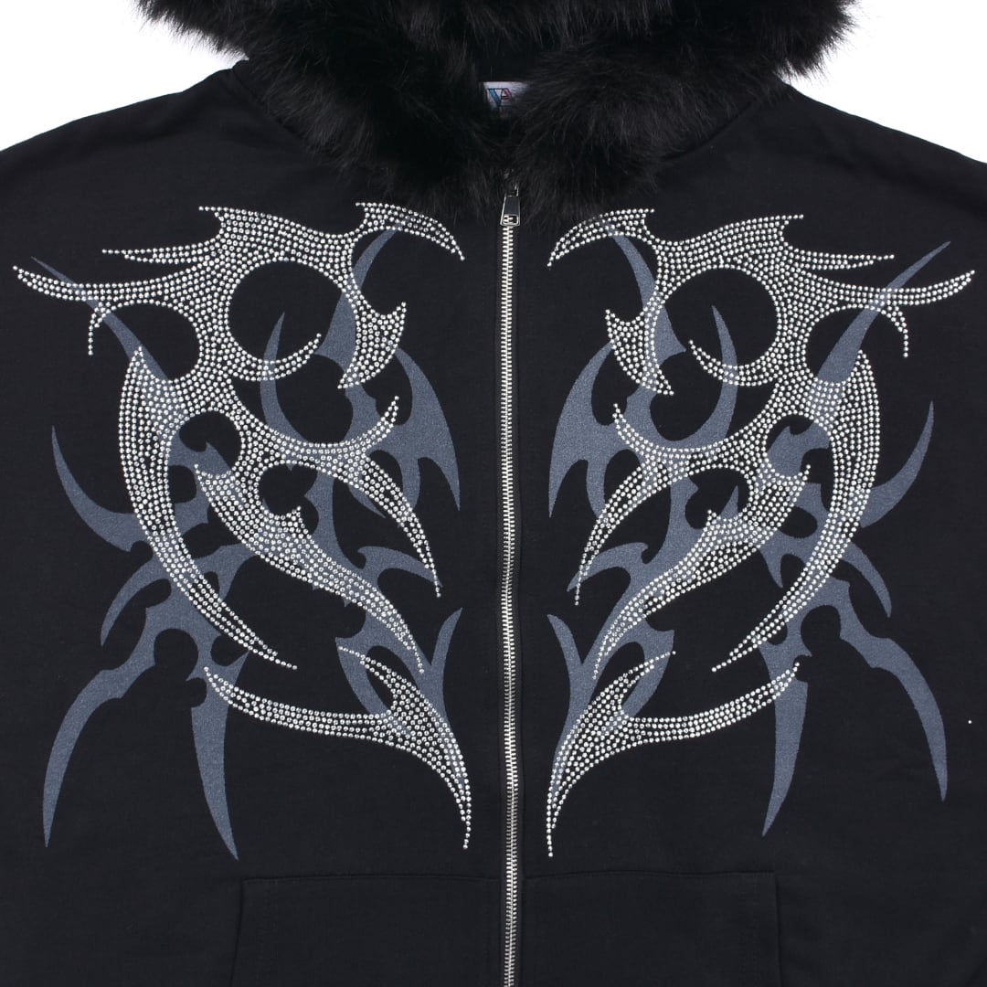 9/4新着】ラインストーン☆ネコ耳フードファーZIPパーカー