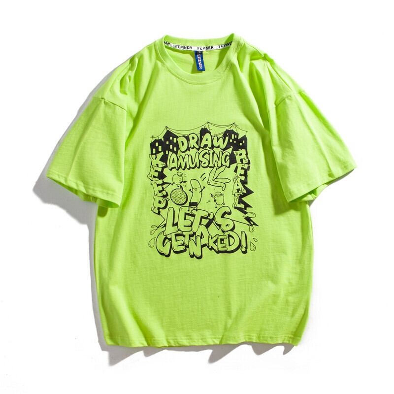 Yidaoヴィンテージサマーニューヒップホップグラフィティプリント半袖Tシャツ男性ストリートファッションブランドルーズラウンドネックハーフスリーブTシャツ-アリババ 夏物 Oネック ビンテージ hip6-161180226980211