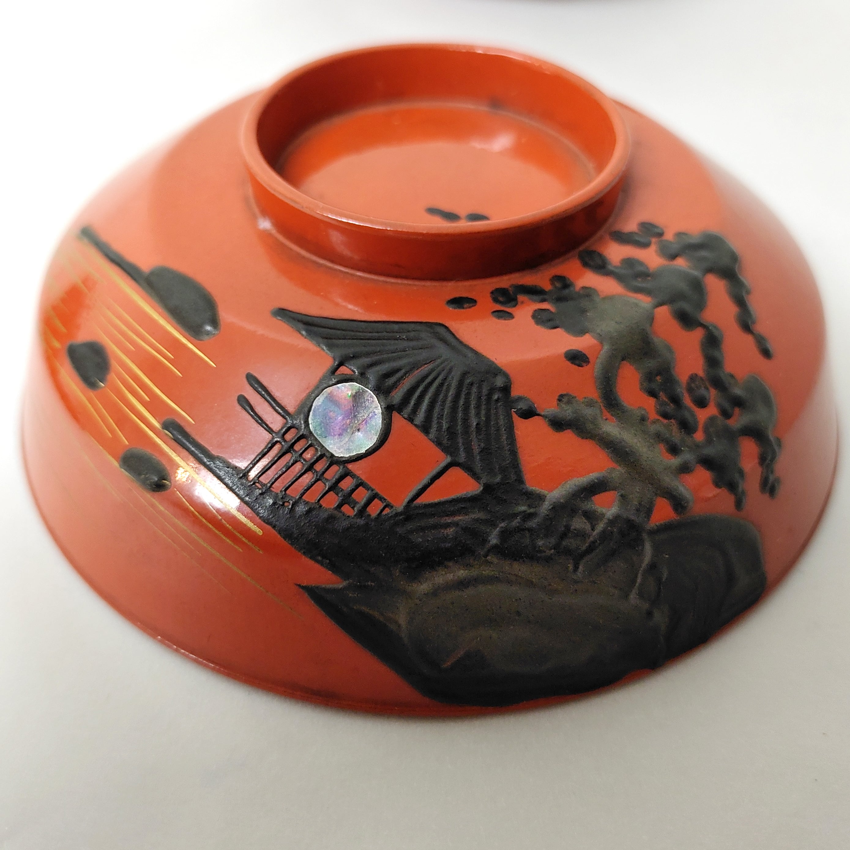 骨董・蓋付汁椀・5客セット・漆器・螺鈿・和食器・No.230405-20・梱包