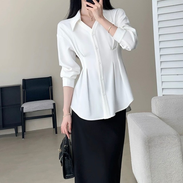 ウエストシェイプ長袖シャツブラウス　YH9541
