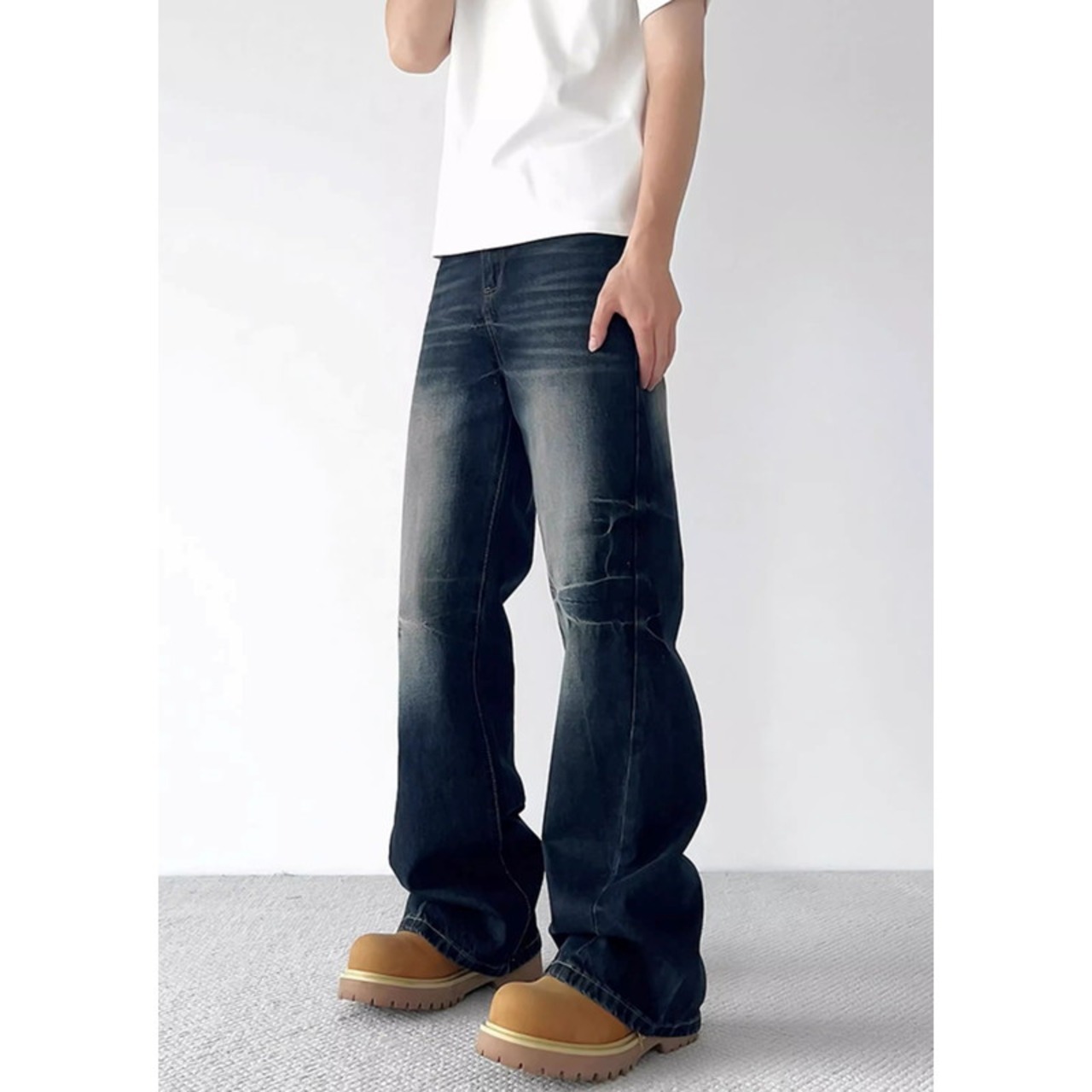 Damaged Wide Full-Length Denim Pants ◇H0881