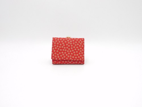 がま口財布（三つ折り）赤/白　小桜柄　
