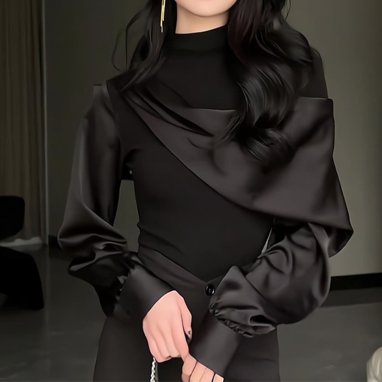 Balloon Sleeve Long Sleeve Blouse L00413