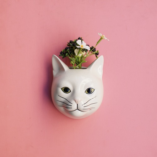 猫の壁掛け花瓶/　白猫