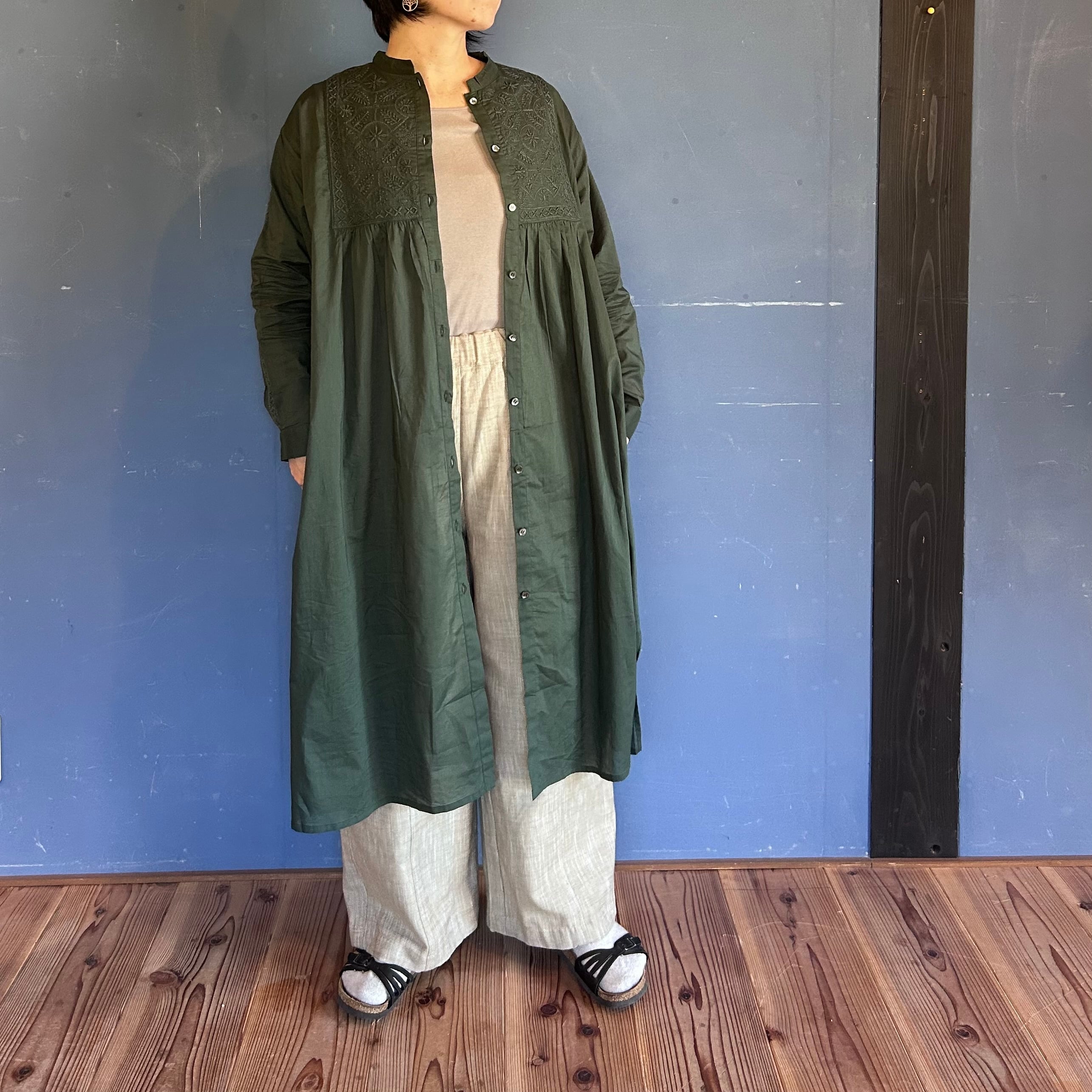 オーガニックコットンタイル刺繍シャツワンピース シサム工房 | green