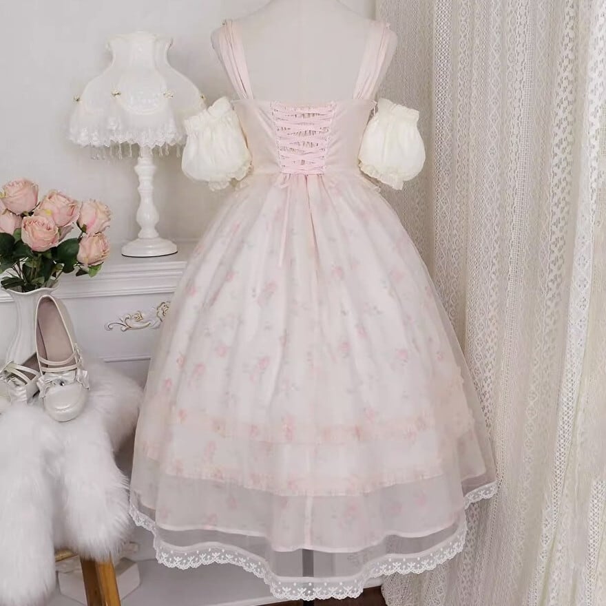 サブカル 服 地雷系 通販 JSK レトロ クラシカル 花柄 ピンク ウエスト