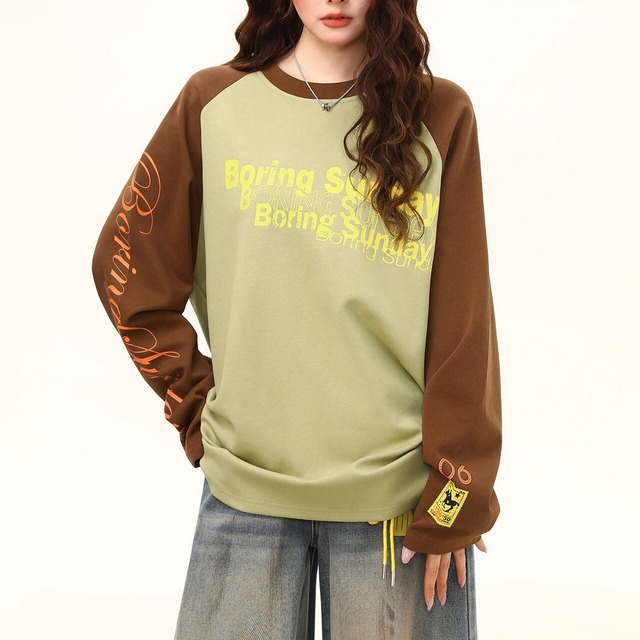 カラーブロックレタリングロングスリーブTシャツ 2col R02512