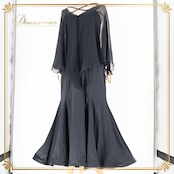 社交ダンス 衣装 タカダンス TAKADANCE ワンピース ドレス 黒 無地 フロート レース パーティ パーティドレス 綺麗 上品 軽い 高級感 ブラック系 社交ダンスドレス フロア用ドレス レース付きドレス 上品ドレス フォーマルドレス クラシックスタイル ブラックドレス 軽量ドレス