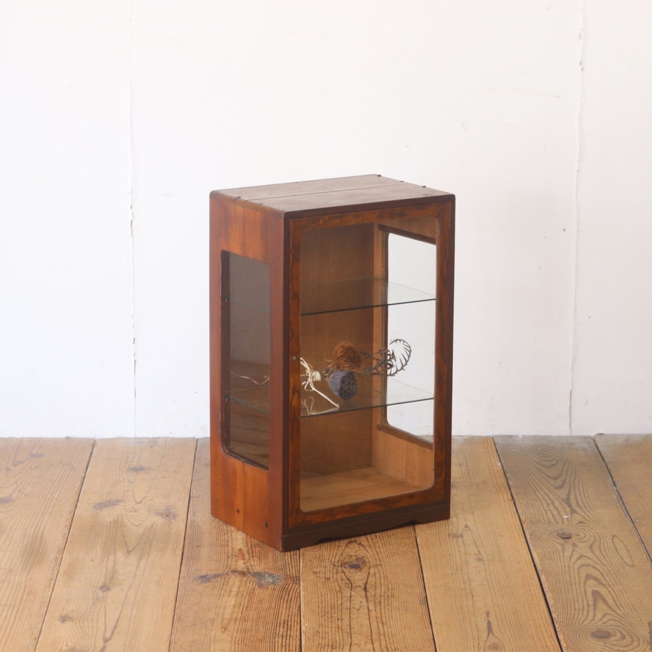 レトロ 卓上 ガラスショーケース キャビネット ディスプレイ コレクションケース 木製 店舗什器 ヴィンテージ/RBT21224