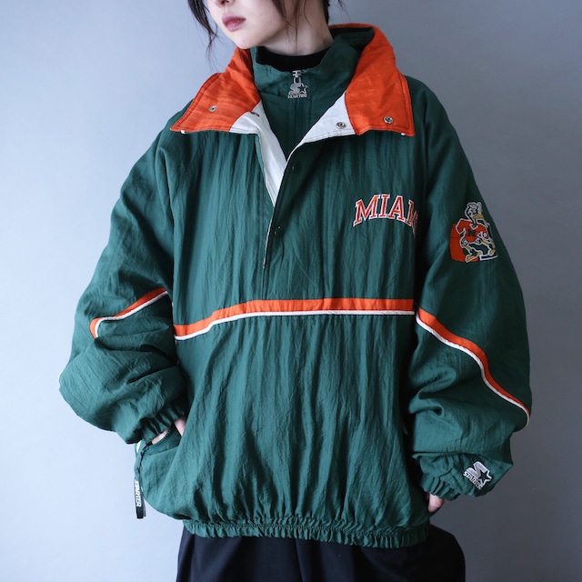 "STARTER "miami hurricanes collaboration over silhouette double half-zip pullover