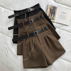 ショートパンツ レディース 春夏秋 韓国 ベルト付き おしゃれ 大人 かわいい きれいめ ハイウエスト チェーン Aライン 大人可愛い 大人女子