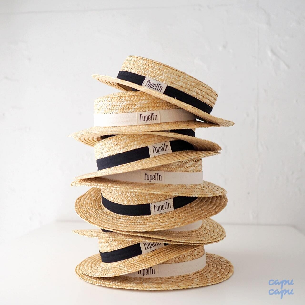 【新品未使用】Popelin ポペリン　ストローハット ブラック 麦わら　49㎝ sold out»«日本正規品» Popelin Black Natural Straw Hat ストロー