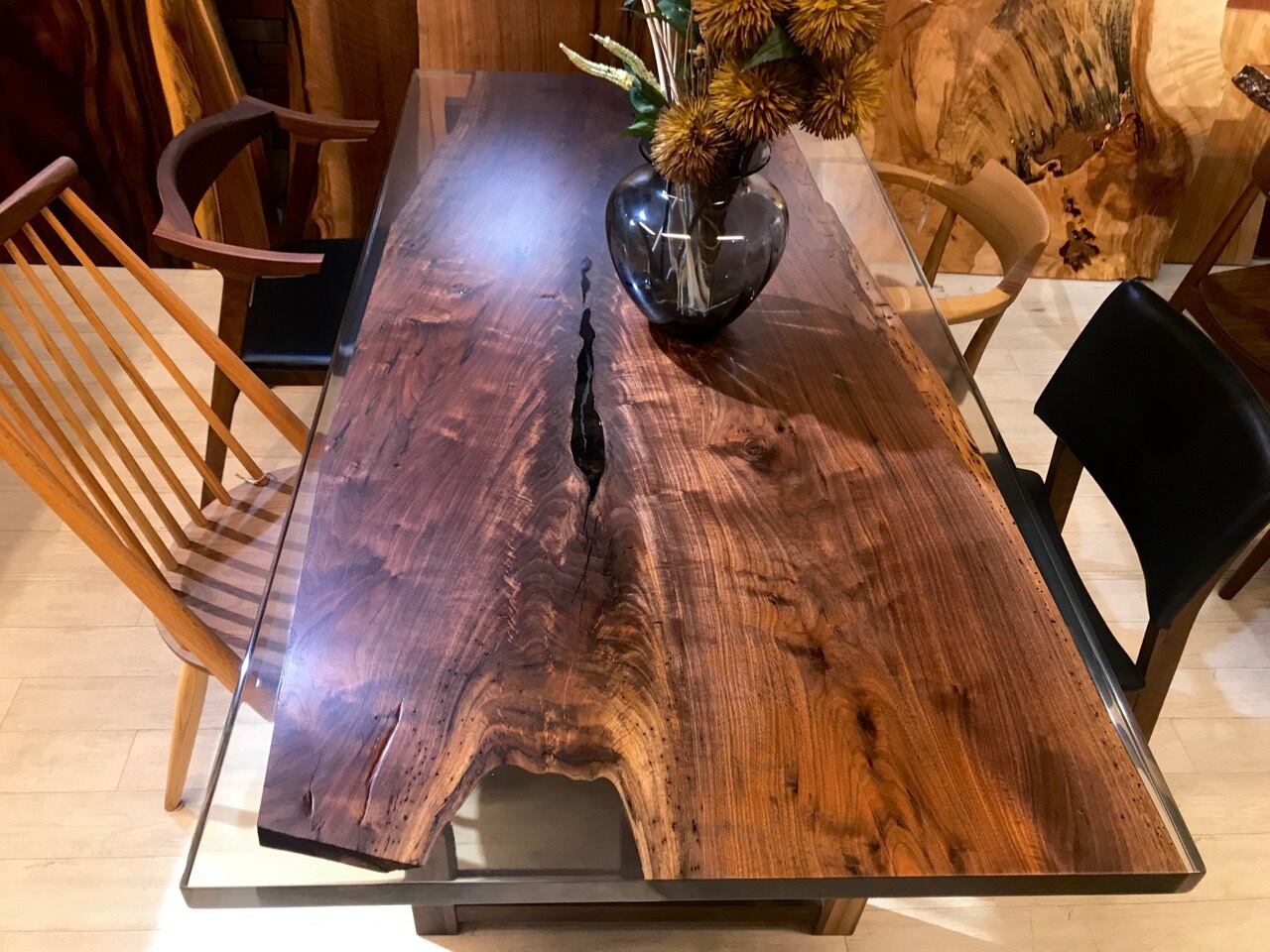 一枚板 北欧 天然木 ウッドリバーテーブル ジャーマンポプラ ダイニング 木のテーブル 樹脂 無垢 デザイン モダン レジン 幅800mm×