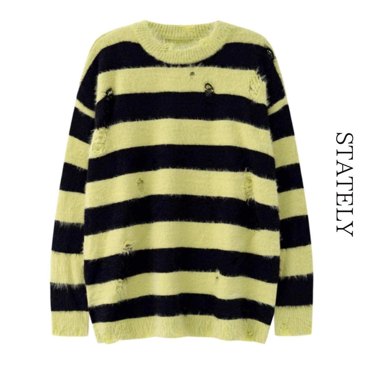 モヘアライク ダメージボーダー オーバーニット/3color_T30・画像5