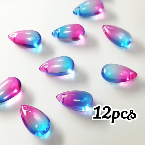 送料無料◆ドロップ型 グラデーションガラスチャーム ブルーピンク