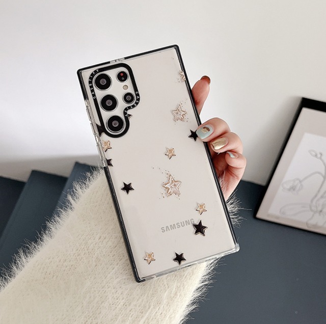 Galaxy S23 Ultra/S22+/S21ケース 星柄 かわいい クリア 耐衝撃 