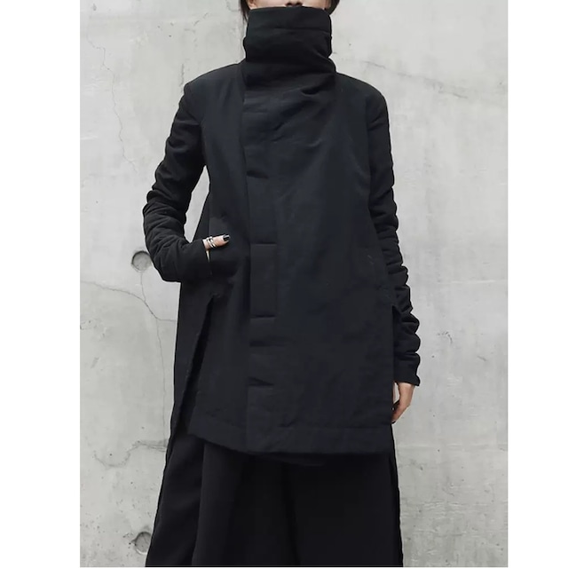 BLACK STAND COLLAR HIGH LOW HEM DESIGN JACKET 1color M-8406