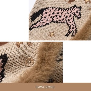 星降る夜に佇む馬たちのファーニットカーディガン E00621