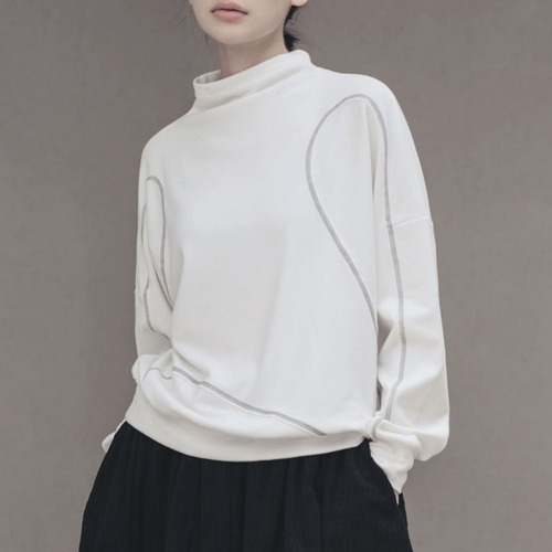 Drop shoulder high neck long sleeve top【2color】 C0828