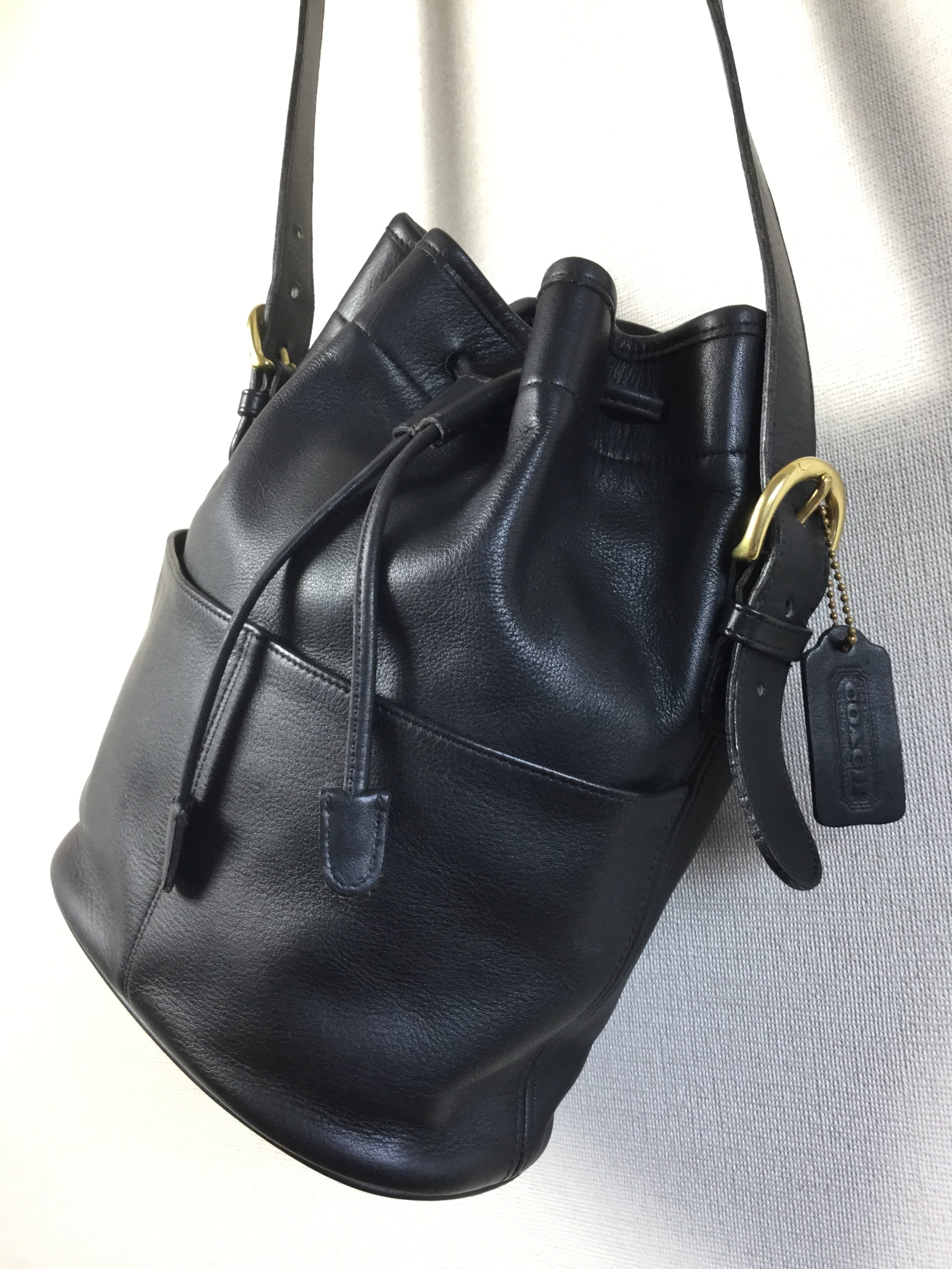 良品 90s Old COACH レザーリュック 本革 USA製 こげ茶 巾着