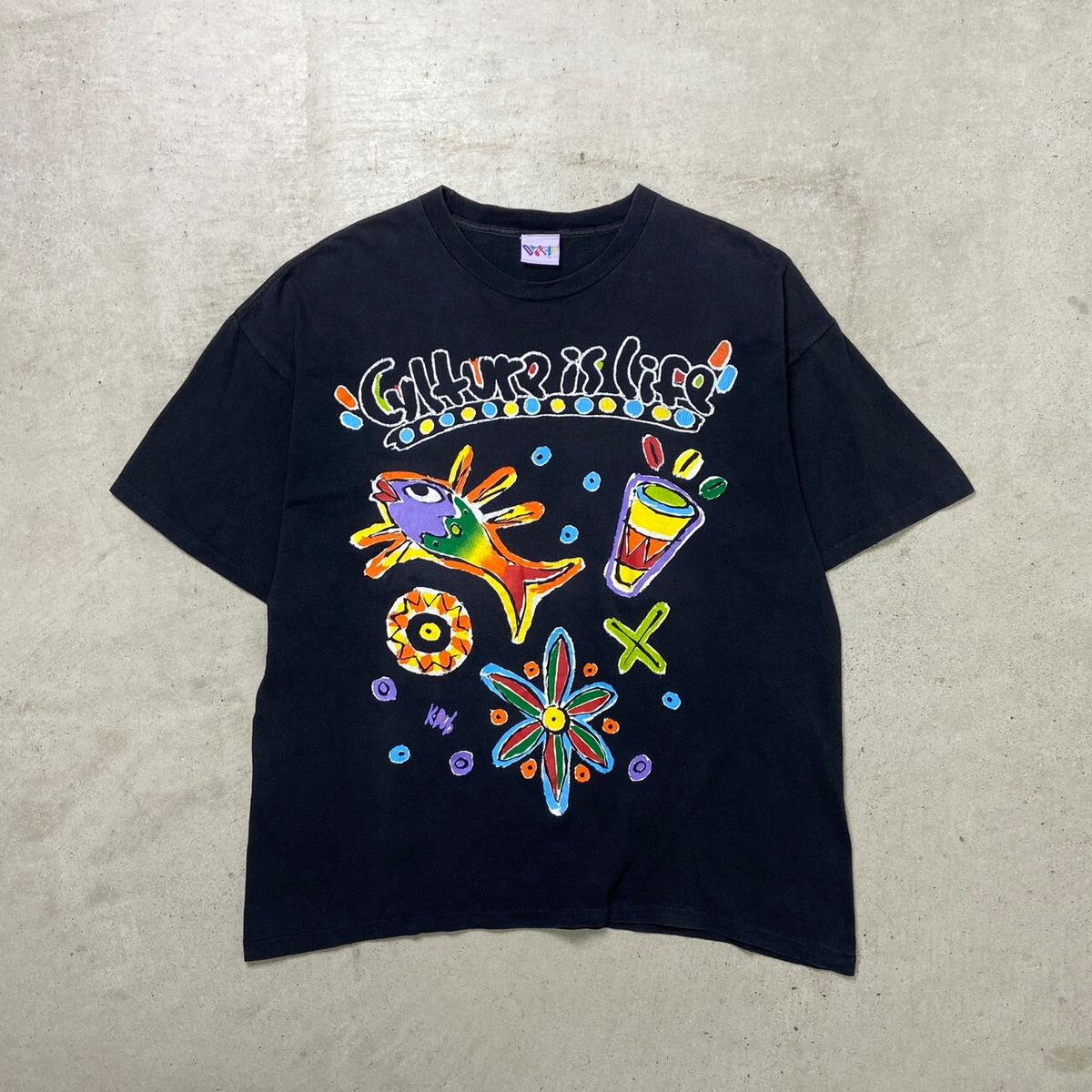 90年代 USA製 CULTURE IS LIFE プリントTシャツ アート メッセージ 