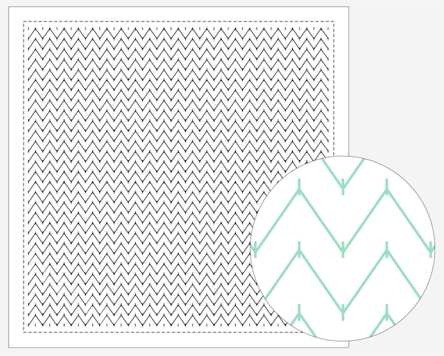 ダルマ刺し子ふきん一目刺し（白）「山並み (1159)」：DARUMA Sashiko Fukin White "Yamanami" - 1159