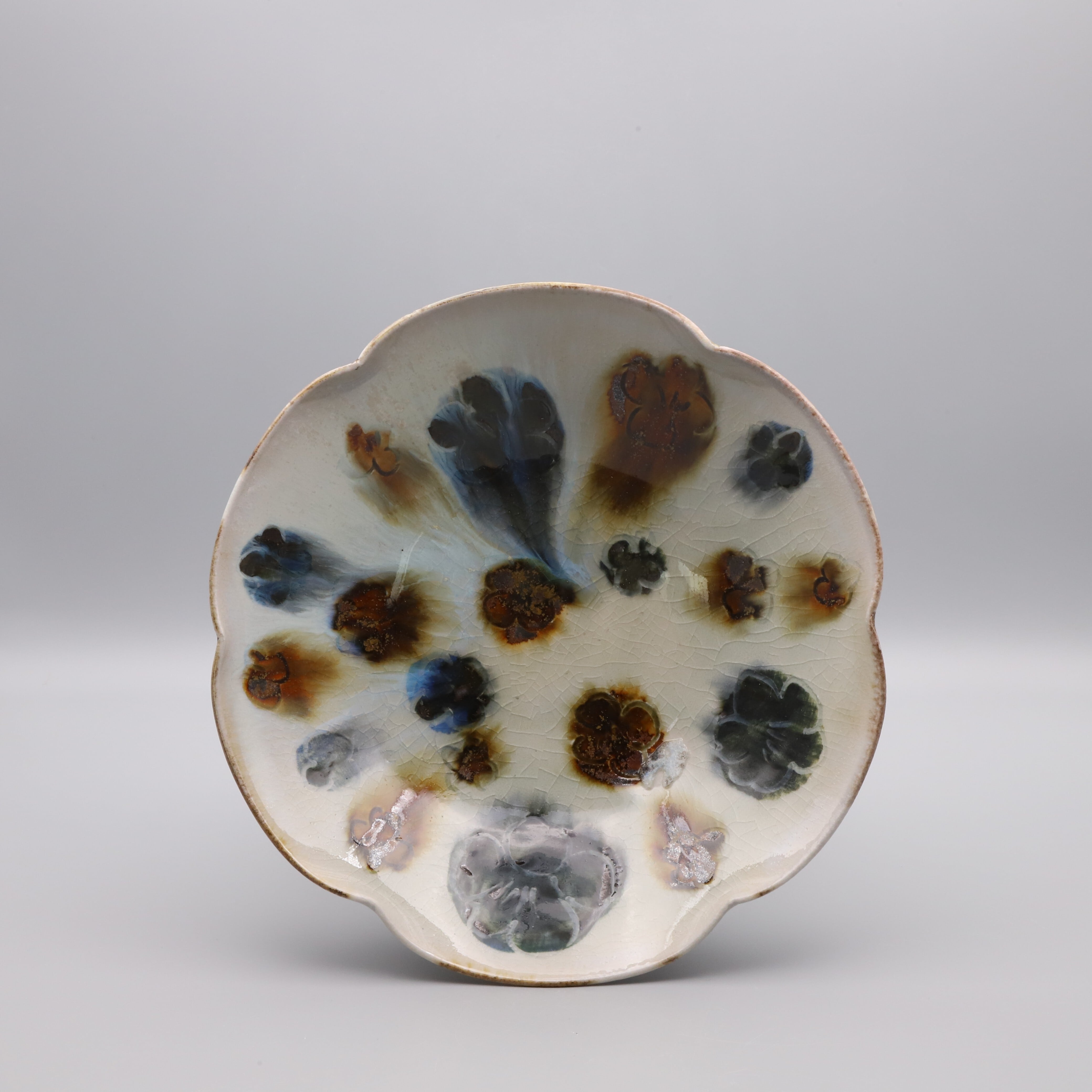 光藤 佐 穴窯焼成 鉄絵線刻輪花鉢6寸 Tasuku Mitsufuji, Rinka bowl