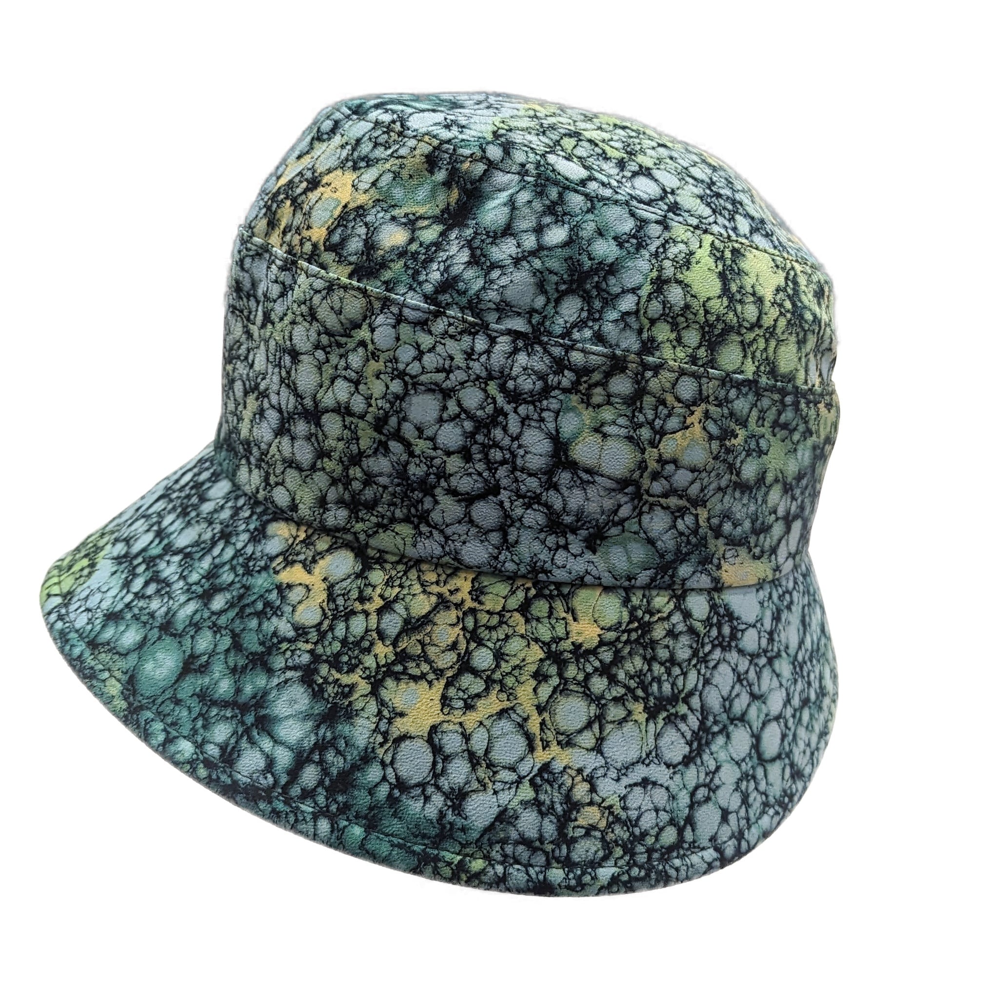 HP_D01_墨流し染めハット(ポリ) 新デザイン -青緑泡柄 | senbidou