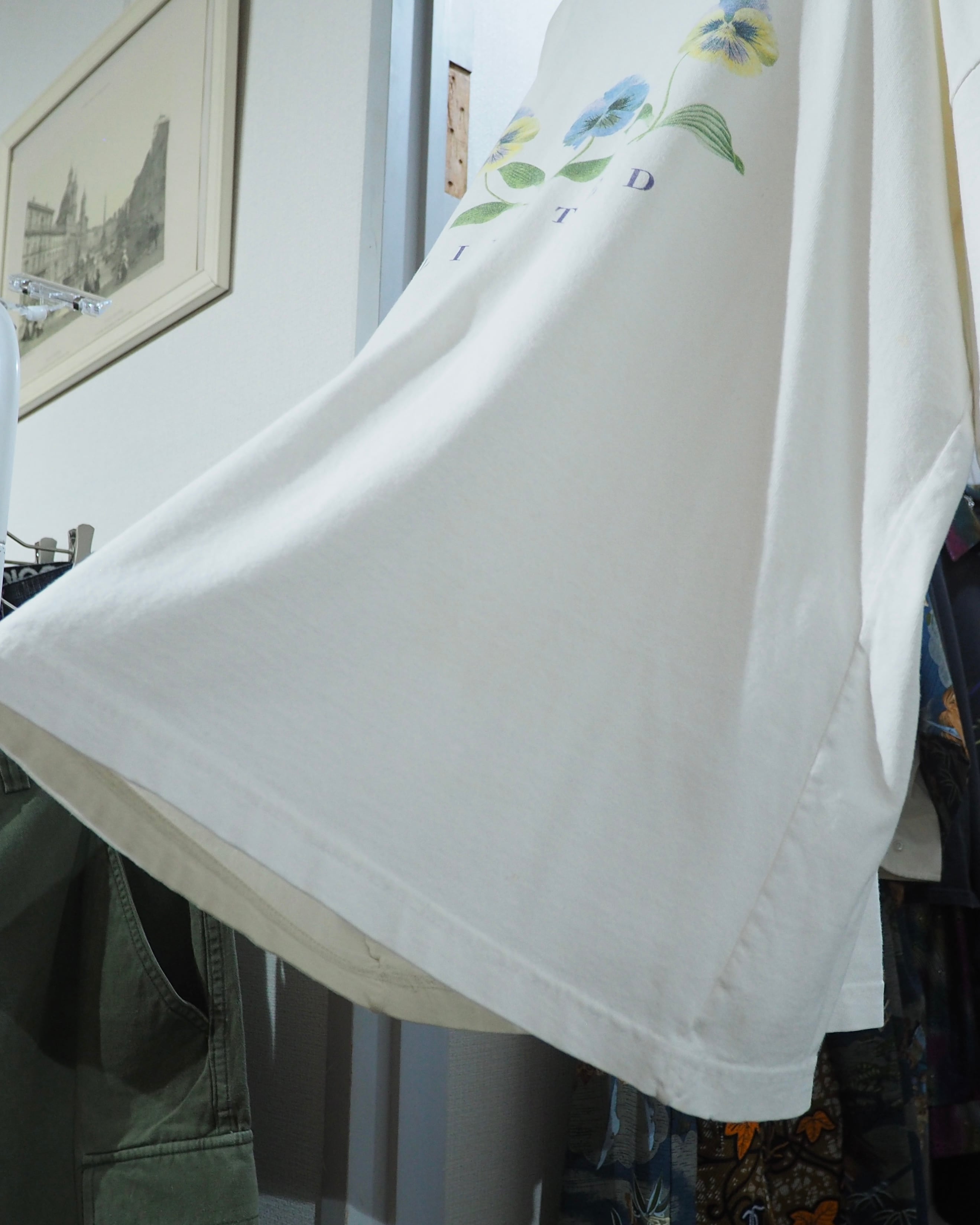 ” Made in USA ” Beautiful Pansy Flower printed White SS Tee