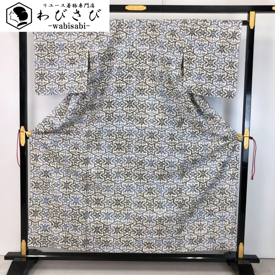 小紋 総絞り 椿の花模様 青袋鼠色 K-5428 着物 きもの kimono 和服