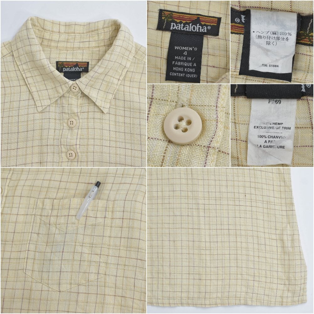 pataloha パタロハ 53045S02 ヘンプ プルオーバー シャツ 7分袖 チェック柄 麻 総柄シャツ クリーム patagonia パタゴニア ヴィンテージ ビンテージ アメリカ古着 レディース S～M相当 pataloha パタロハ 53045S02 ヘンプ プルオーバー シャツ 7分袖