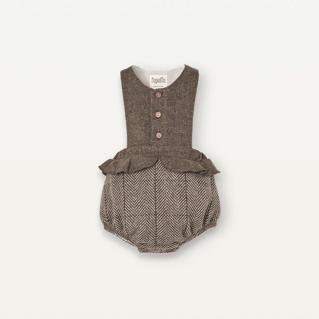 popelin / woollen romper suit with bib / Brown