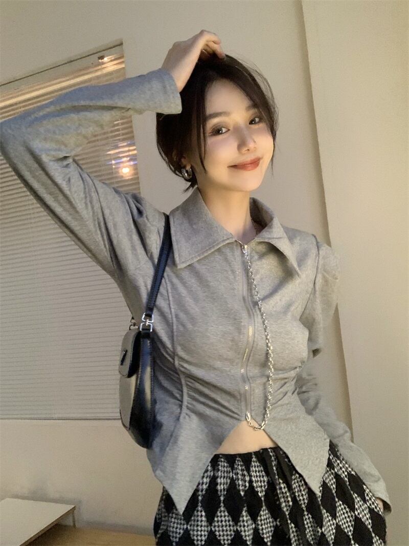 スリムカーディガンジャケット オータムグレー ロング 秋物 モンロー85227372283