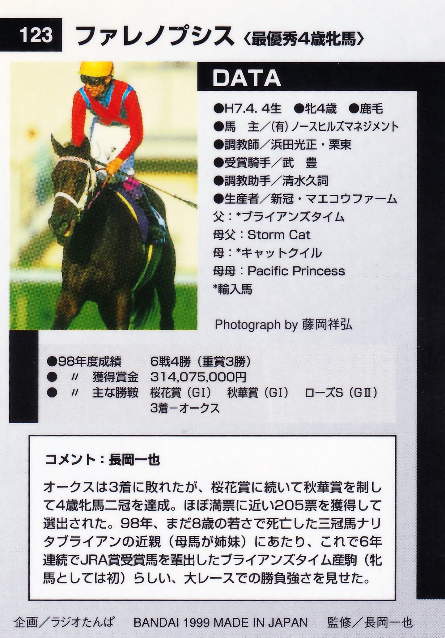 ファレノプシス：最優秀4歳牝馬「サラブレッドカード 98年下半期」No