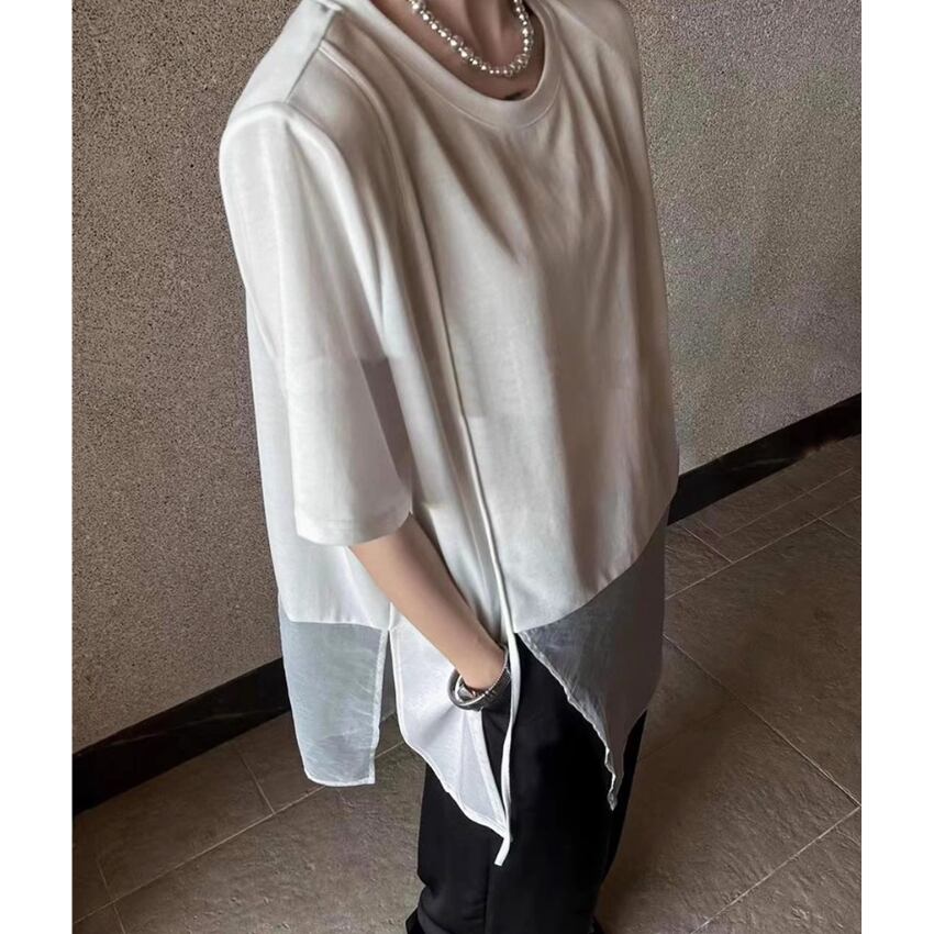 sheer oversized t-shirt with shoulder pad detailing L0594
