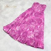 フラダンス 衣装 CC Fashions CCファッション ワンピース ドレス パープル系 ピンク系 モンステラ柄 チューブトップ 紫 マゼンタ 総柄 ハワイアンプリント アロハ フリル ダンス衣装 イベント ステージ おしゃれ かわいい 華やか 鮮やか