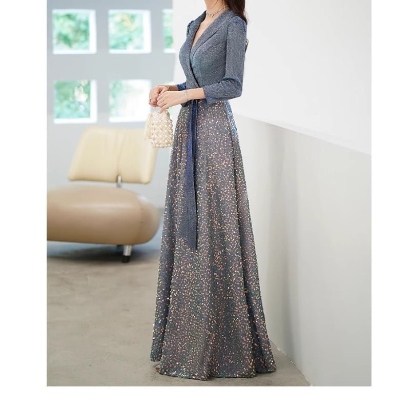 カシュクールウエストリボンドレス D0108