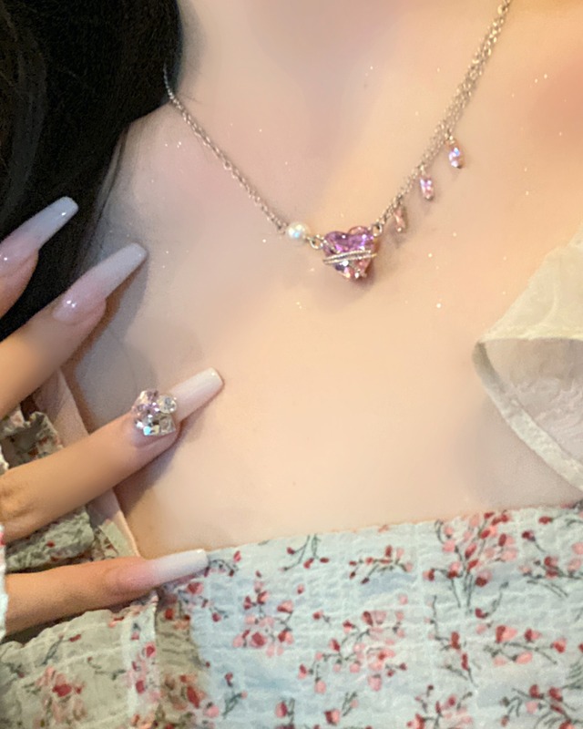 ピンクストーンハートネックレス　23A05012
