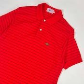 80s IZOD LACOSTE アイゾッド ラコステ ボーダー 半袖 天竺 ポロシャツ L/レッド メンズ ビンテージ 糸巻き 青ワニ