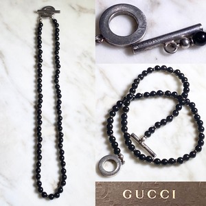 GUCCI silver toggle necklace set with black beads