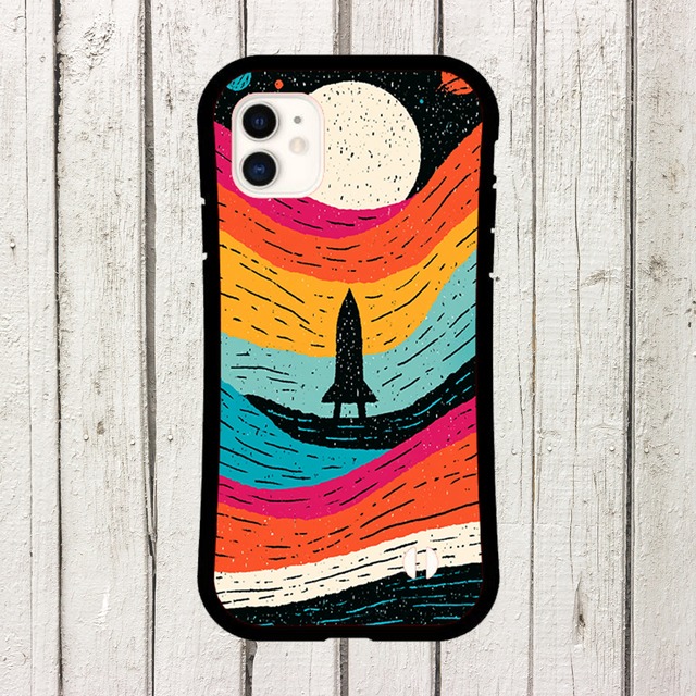 受注生産 iPhoneケース カラフル惑星と波の宇宙柄｜レトロ宇宙 RFSP005C