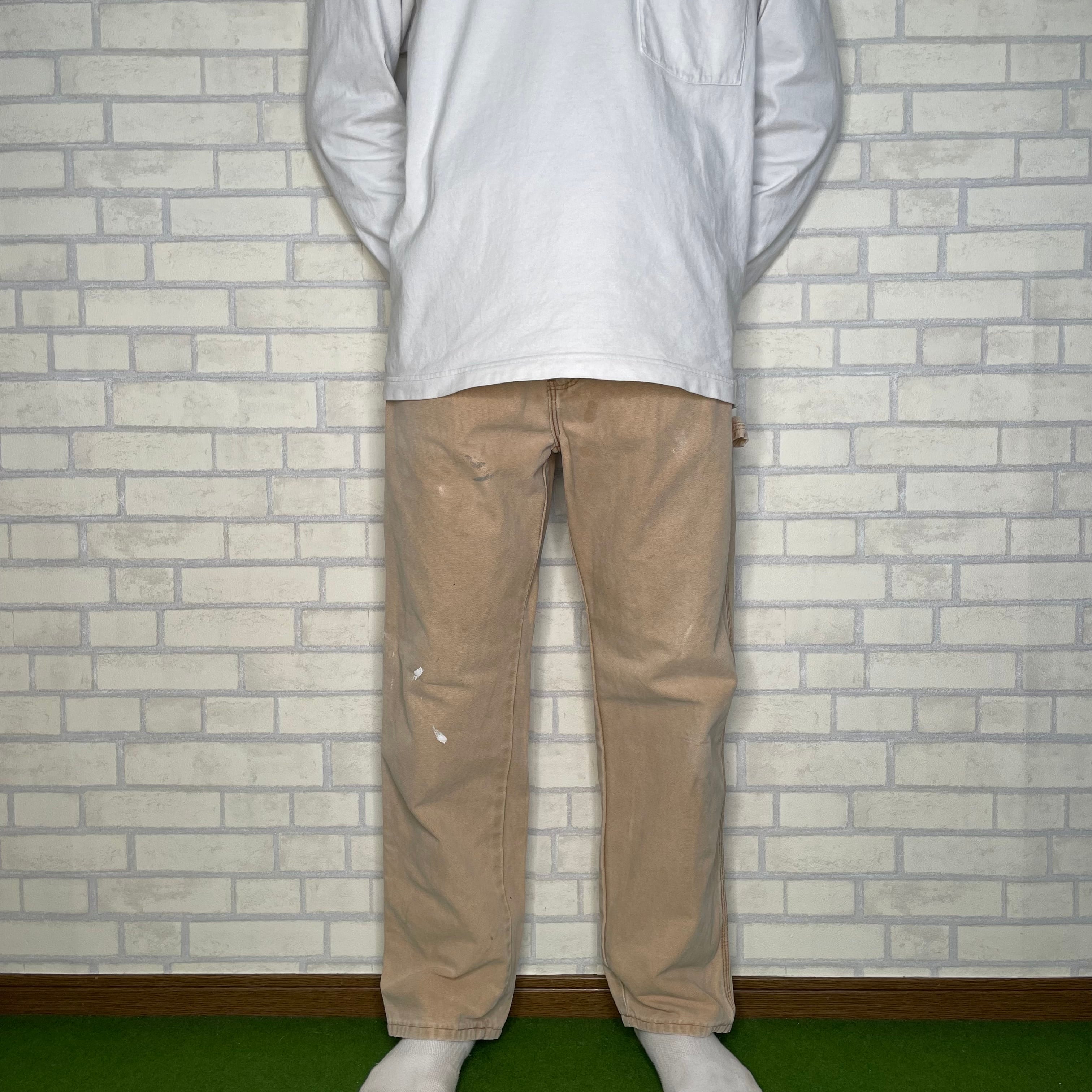 Dickies ペインターパンツ W32×L30 ベージュ ダック地 ワンポイント 