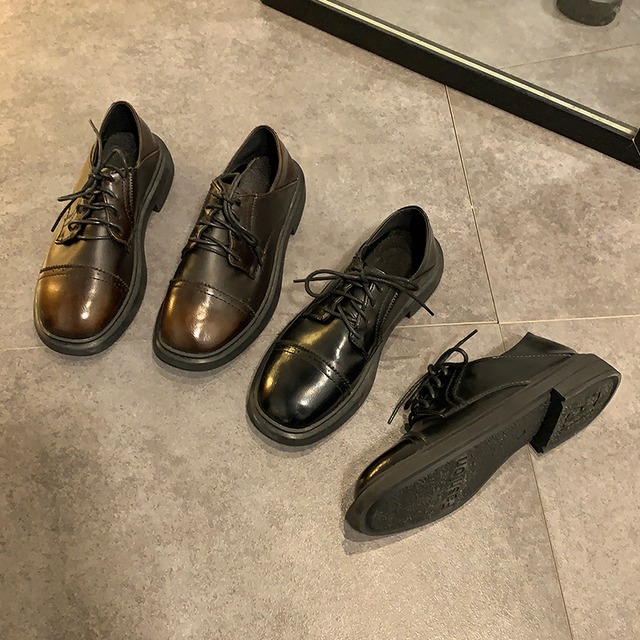 オータムレッドレザーカジュアルシングル 靴 シューズ レース 秋物 レースアップ 部族の婦人靴12329326685