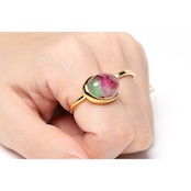 S925 OVAL DOUBLET STONE RING GOLD -MOHAVE TURQUOISE-