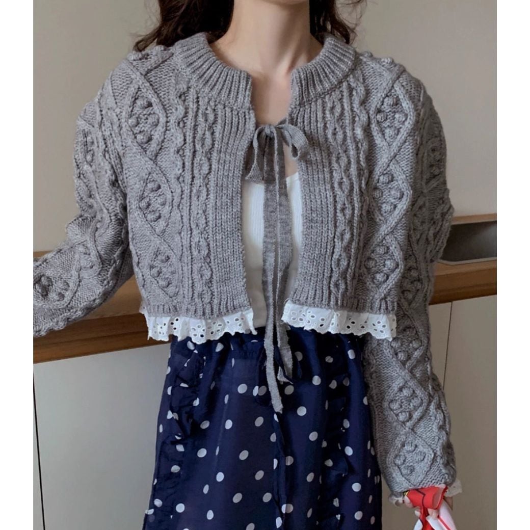 may　soduk patchwork knit tops / gray Gray Patchwork Cable Marks Sweater | Tuckernuck