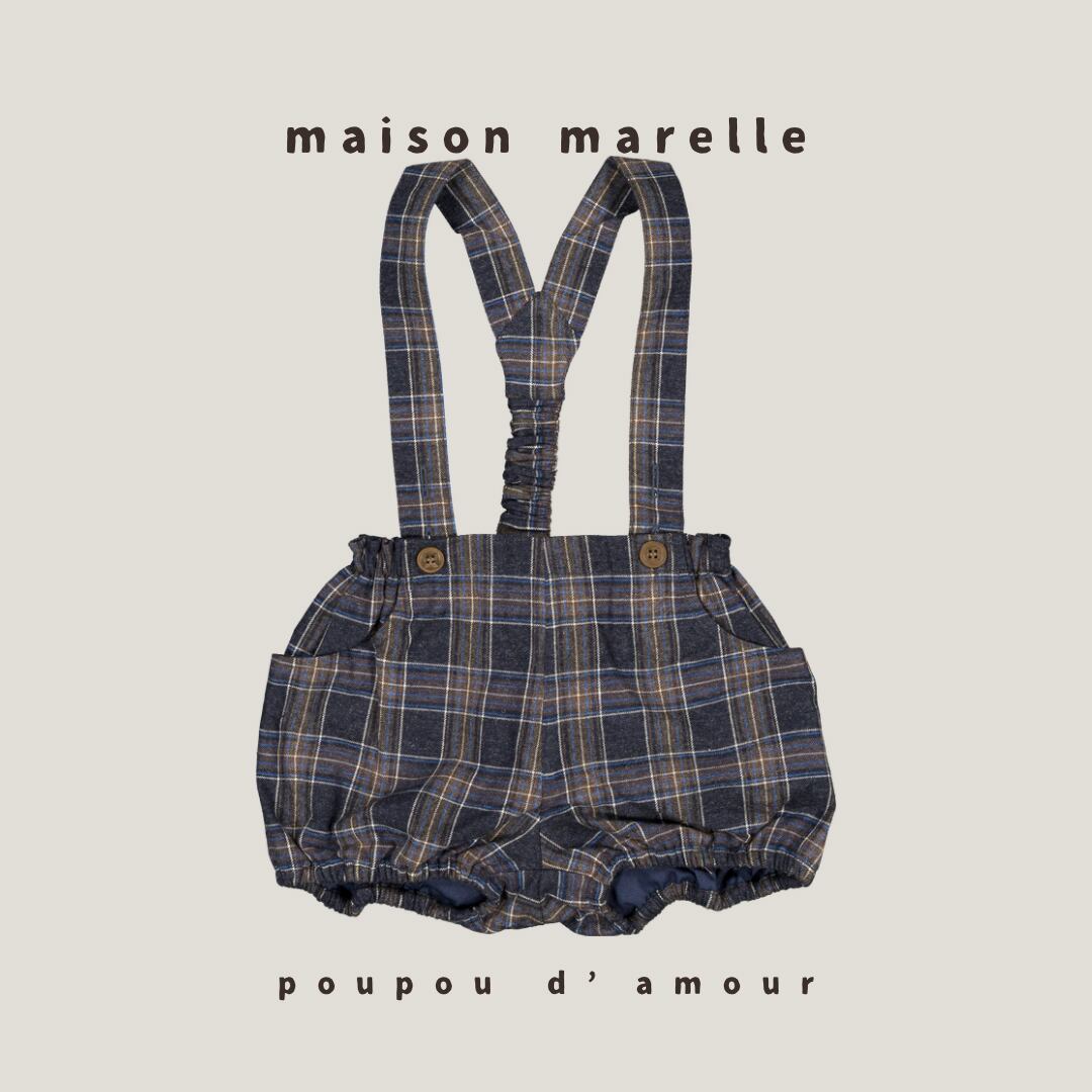 送料無料【予約】maison marelle|Bloomer straps TERNES -blue tartan (11月上旬以降入荷予定)