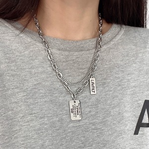 Double-Layer Square Pendant Titanium Necklace – Hip Hop Minimalist Chain (FD025)