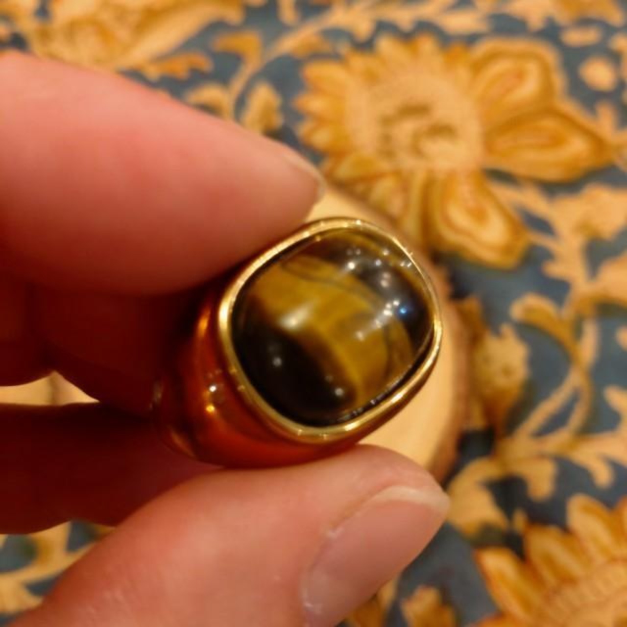 TOPANGA Jewelry 　Cabochon Cut Tiger ’s　Eye Ring　Ring Size 12　Ring　Accessory　Present　Simple　Vintage　Antique